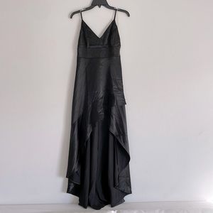 Privy Silky Adjustable Spaghetti Strap Black High Low Dress